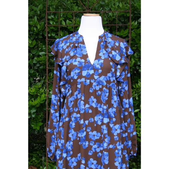Chocolate Blue Floral Ruffle Prairie Tent Dress ShabbyChic Romantic CottageCore - Picture 4 of 11